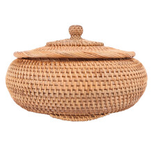 Rattanboxen mit Deckel, handgewebt, Mehrzweck-Korbtablett, Faser, rund, 27,9 cm Durchmesser