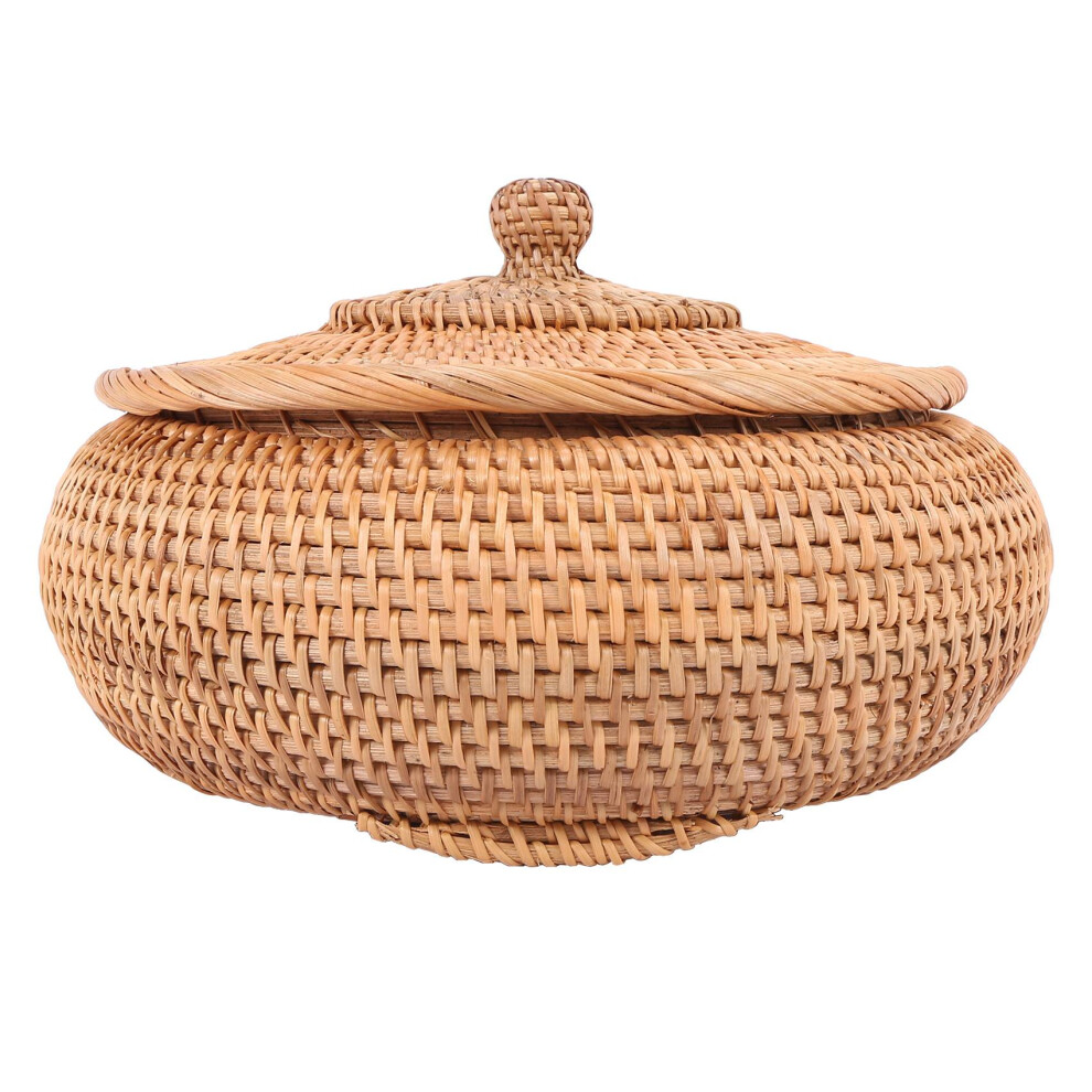 Exogio Rattan Boxes With Lid Hand-Woven Multi-Purpose Wicker Tray Fiber Round 11 Inch Diameter