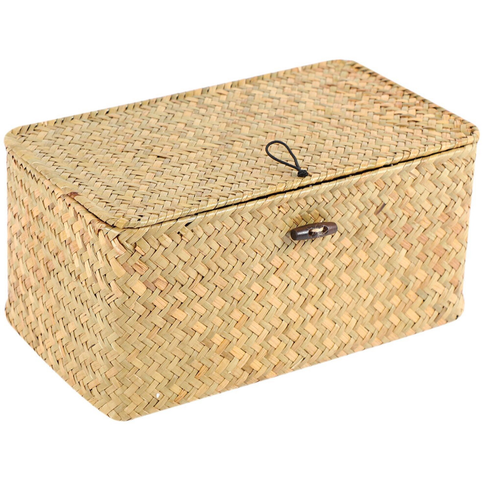 Handmade Straw Woven Storage Basket With Lid Makeup Organizer Box Seagrass Laundry Baskets Rattan Jewelry Box(S) Exogio
