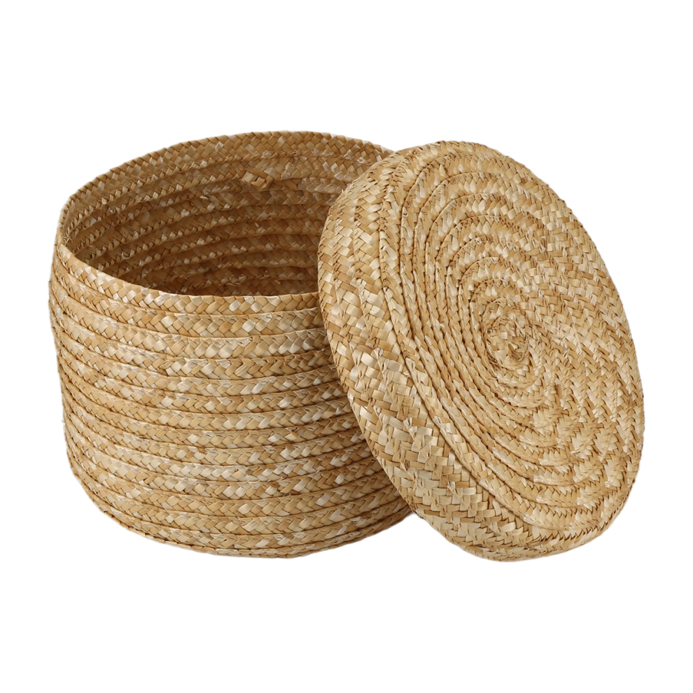 Exogio Wheat Straw Woven Storage Basket Innovative Rustic Natural Brown Finish Decorative Basket(Large )