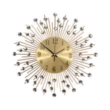Wanduhr mit Diamanten, dekorativ, rund, Metall, Wohnzimmer-Dekor, leise Quarzuhren, moderne minimalistische Uhren (Gold)