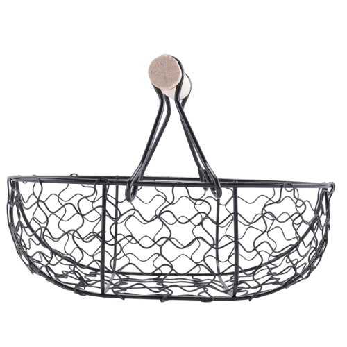 Wooden Handle Metal Retro Basket Portable Multi-Function Vegetable Fruit Egg Groceries Practical Storage Organizer Black 1