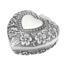 Klassische Vintage-Schmuckschatulle in Herzform, für Ringe, kleine Schmuckstücke, Organizer, Truhe, Weihnachtsgeschenk, Silber