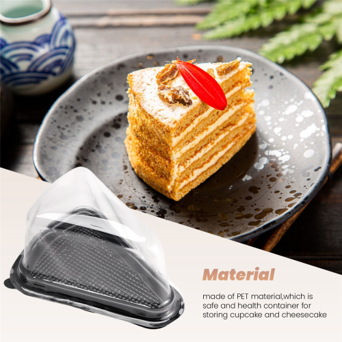 100Pcs Cake Plastic Clear Cupcake Container Cheesecake Box with Blister Black Bottom 1