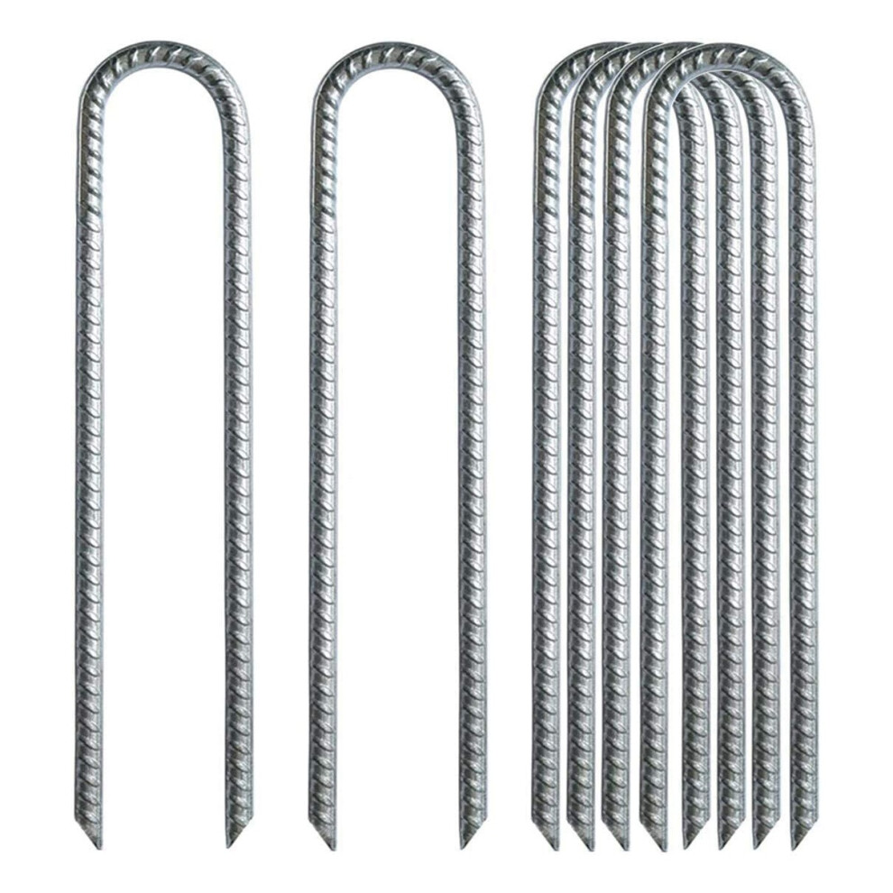 Exogio 6Pcs Garden Ground Rebar Stakes Tent Nails Galvanized Steel U Pegs Gardening Anchors, Heavy Duty Landscape Pins 12 Inch