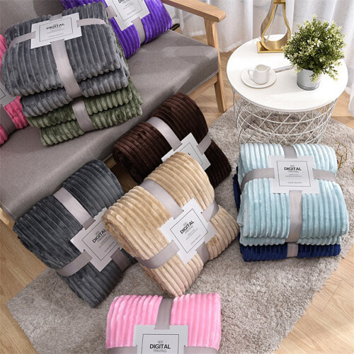 Flannel Fleece Throw Blanket for Sofa Soft Solid Color Bedspread Plush Cover Bed Gift,F 2