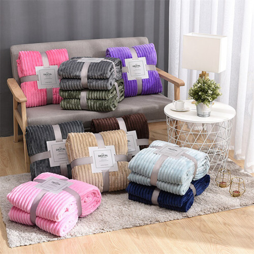 Flannel Fleece Throw Blanket for Sofa Soft Solid Color Bedspread Plush Cover Bed Gift,F 1
