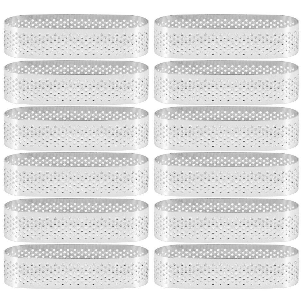 Exogio 12Pcs Oval Tartlet Molds French Dessert Mousse Fruit Pie Tart Ring Quiche Cake Mold, Stainless Steel