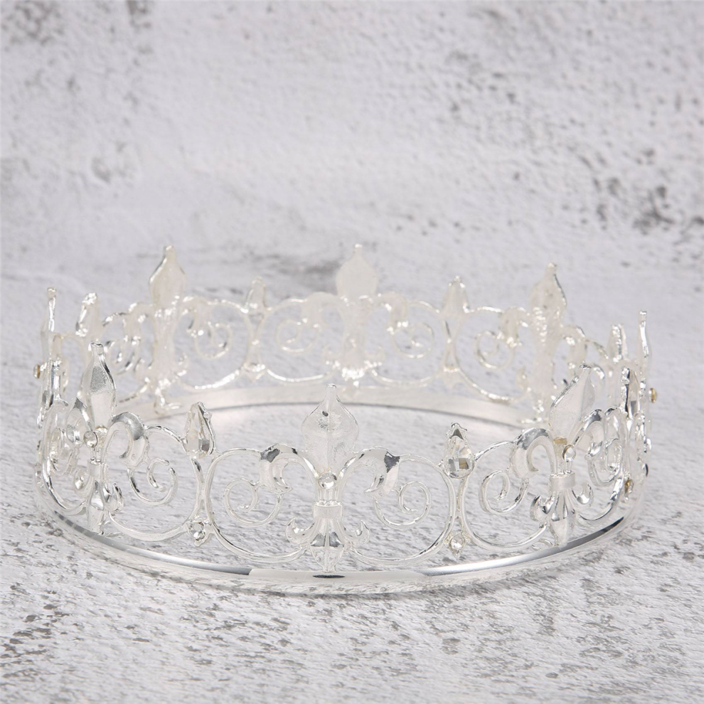 Royal Crown For Men - Metal Prince Crowns And Tiaras, Full Round Birthday Party Hats,Medieval Accessories (Silver) Silver 4853021789623