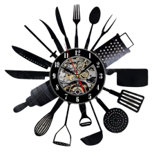 Horloge murale en vinyle avec couverts, design moderne, cuillère, fourchette, décorative, cuisine, montre vintage, décoration d'intérieur