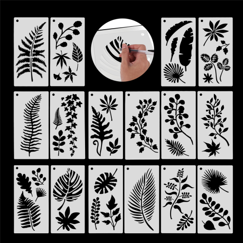 16 Pieces Leaves Stencil Reusable Sheet Painting Wall Leaf Pattern Template Tropical 1