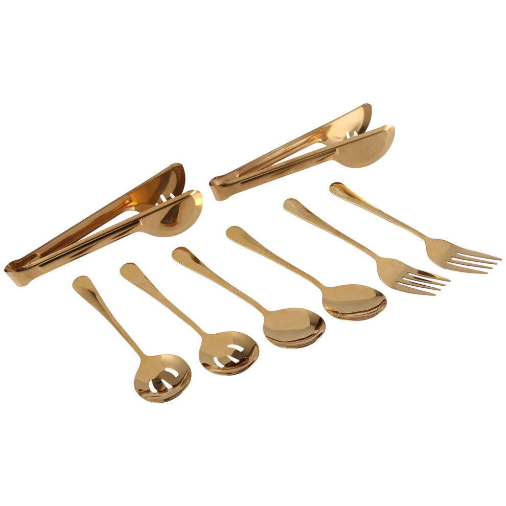Exogio Stainless Steel Flatware Serving Utensils Large Spoon Set Of For Kitchen (Gold,8 Pieces)