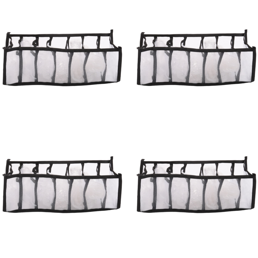 4Pcs Wardrobe Storage Organiser, Jeans Compartment Box Closet, Foldable Drawer Clothes Organizer Mesh Black Exogio