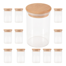 12-teiliges Glasbehälter-Set (300 ml), klare Gewürzdosen mit Bambusdeckel, Vorratsdosen für Lebensmittel als Organizer für die Küchentheke