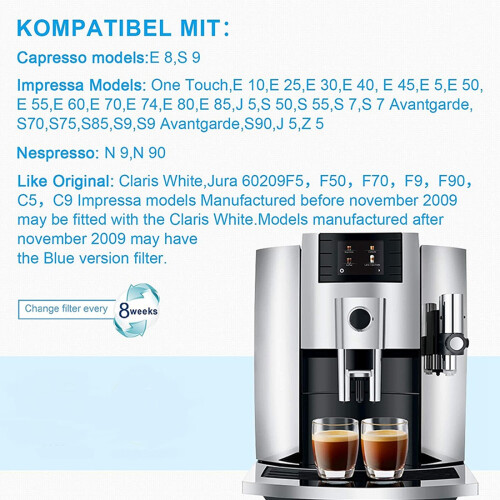 Filtro de 3 piezas para cafeteras automáticas Impressa E8, color blanco y café. 2
