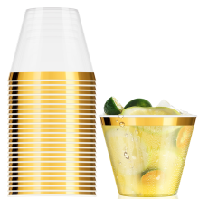 Goldene Plastikbecher 9 Oz Einwegbecher Weinglas Party Transparent für Partys
