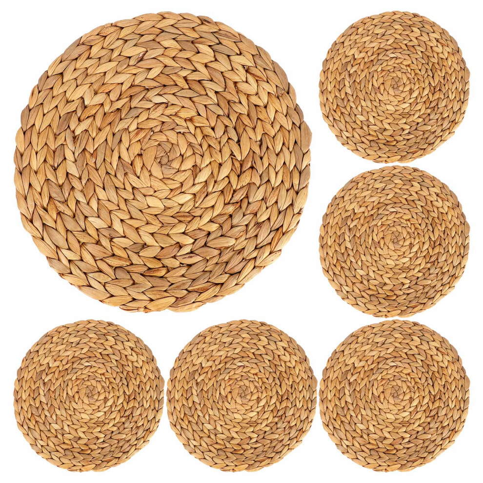 Round Woven Placemats, Water Hyacinth Rattan Placemats Braided Tablemats Non-Slip Insulation Pads Exogio