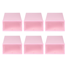 Boîte à chaussures couleur bonbon 6 pièces, armoire de rangement en plastique transparent avec tiroir rectangulaire rose