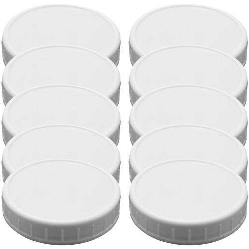 10 tapas de plástico acanaladas para frascos de boca regular de 86 mm.