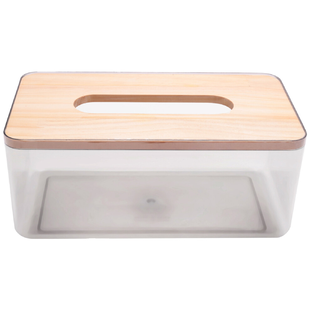 Minimalist Tissue Box Cover Holder, Modern Transparent Rectangular Bamboo Tissues Dispenser for Bathroom, Bedroom-image-OPC-PJSBNX9-NEW