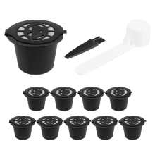 10 filtros de cápsulas de café reutilizables y rellenables con cuchara, cepillo y accesorios de cocina, color negro