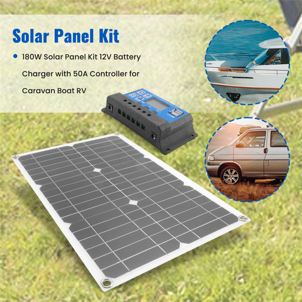 Kit panneau solaire 180 W, chargeur de batterie 12 V avec contrôleur 50