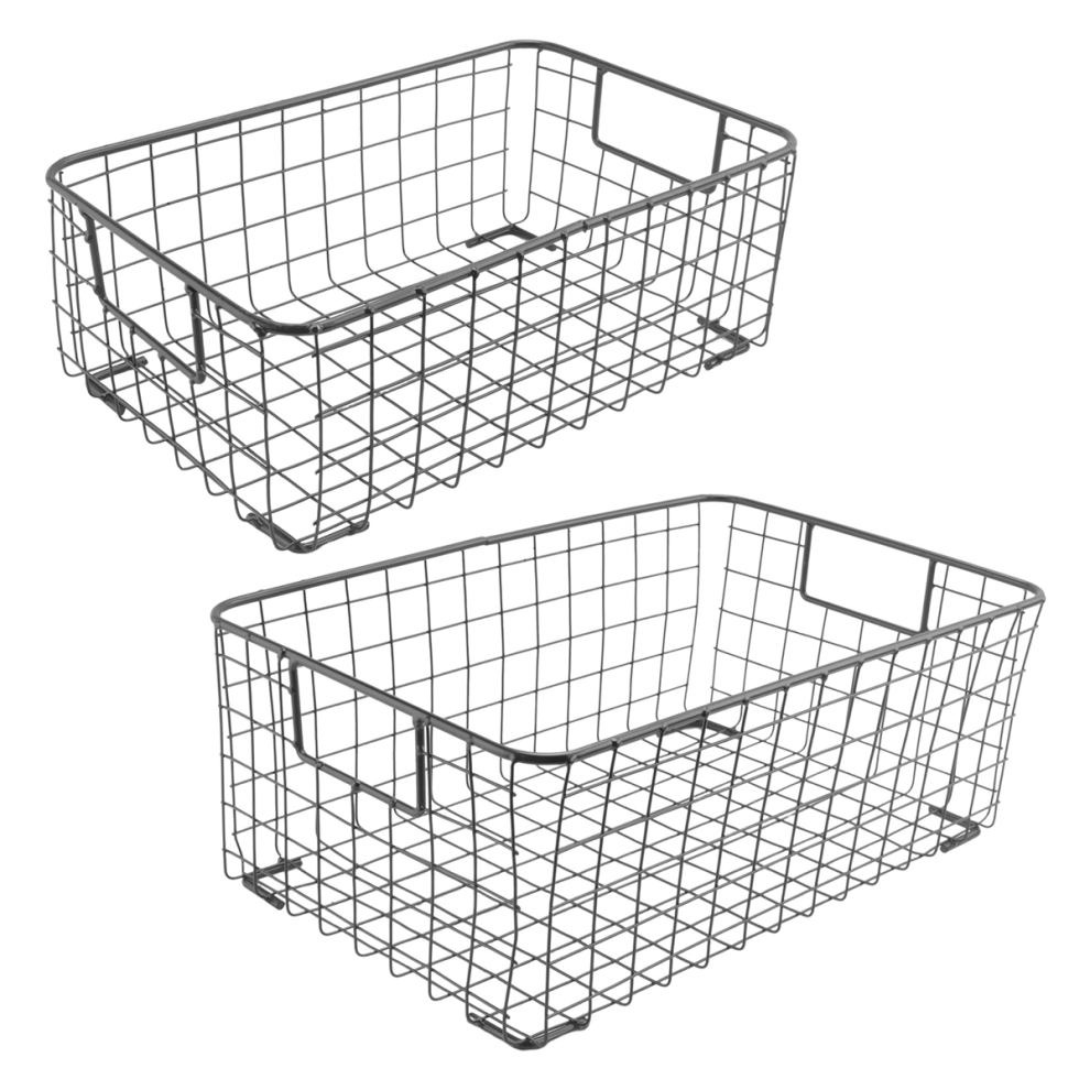 2Pcs Wire Storage Baskets With Handles, Metal Organizer Basket Bins For Home, Office, Nursery, Laundry Shelves Black Exogio