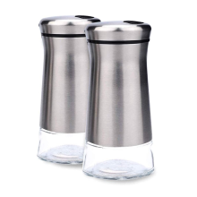 Salz- und Pfefferstreuer-Set aus Edelstahl mit Glassockel, verstellbaren Löchern