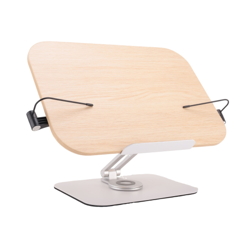 Book Stand for Reading, Adjustable Bracket with 360 Rotating Base & Page Clips, Foldable Desktop 2