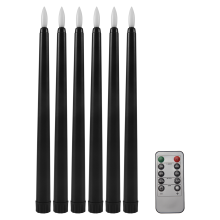 Pack of 6 Remote Halloween Taper Candles,Black Color Flameless Fake Pillar Candles,Battery Candles with Contain