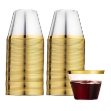 Plastikbecher mit Goldrand, Trinkgläser, wiederverwendbare Trinkbecher, Party-Weingläser für Champagner-Cocktails