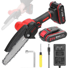 (2pcs batteries US Plug) 21V 6inch Portable Electric Pruning Saws Small Wood Splitting Chainsaw Brush Motor One-handed Woodwo