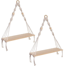 Wandregal, Boho-Regale mit Holz, 2 Stück handgemachte Makramee für Pflanzen und Dekor