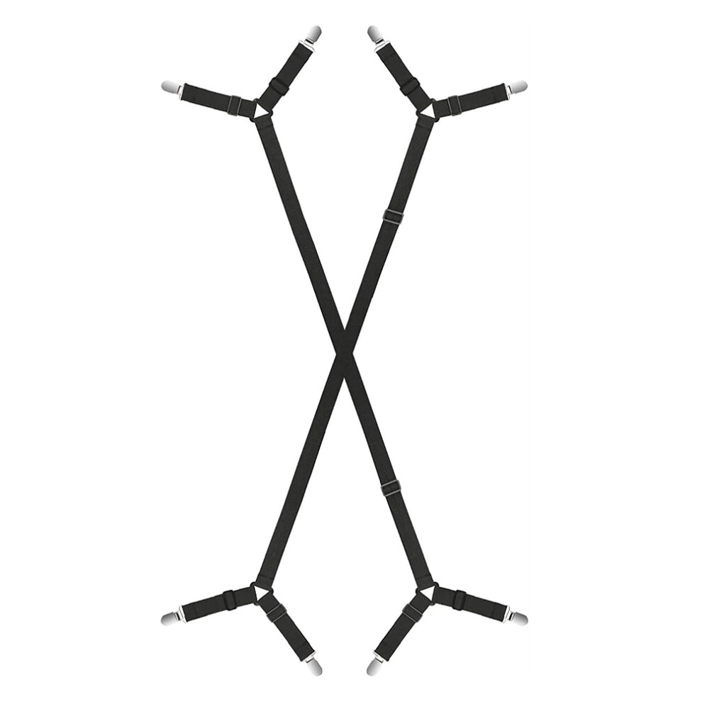 Exogio 2Pcs Adjustable Elastic Suspenders Gripper Holder Straps Clip For Bed Sheets Mattress Covers Sofa Cushion(Black)