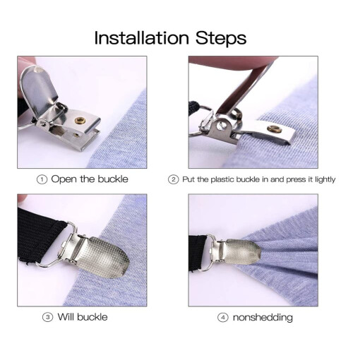 2 pezzi Bretelle elastiche regolabili con clip per lenzuola, coprimaterassi, cuscini per divani (nero) 2