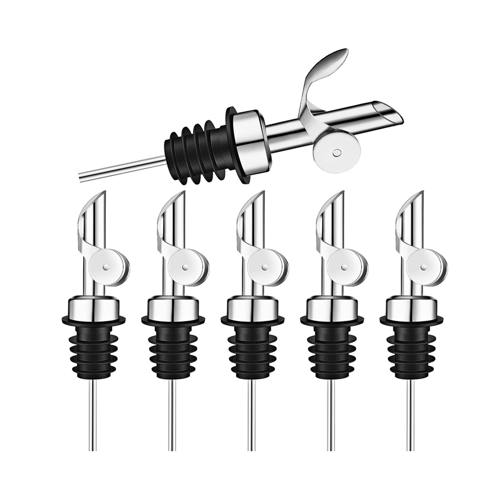 6Pcs Weighted Stainless Steel Liquor Bottle Pourers Auto Flip Olive Oil Dispenser Spout Balsamic Alcohol Pourer (Silver) Silver 4852799911038