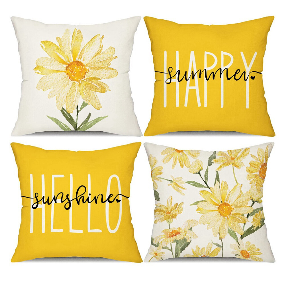 Summer Pillow Covers 18X18 Set Of 4 Farmhouse Throw Decorations Daisy Cushion Case For Couch Decor Exogio