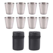 Poliertes 30-ml-Mini-Schnapsglas aus Edelstahl, Trinkweingläser mit Lederhülle für die Bar in der Küche zu Hause