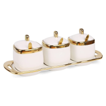 3 Stück Keramik-Gewürztöpfe, Porzellan-Zuckerdosen, dekorative Gold-Salzbehälter, Pfefferdosen, Küchengewürzgläser, A
