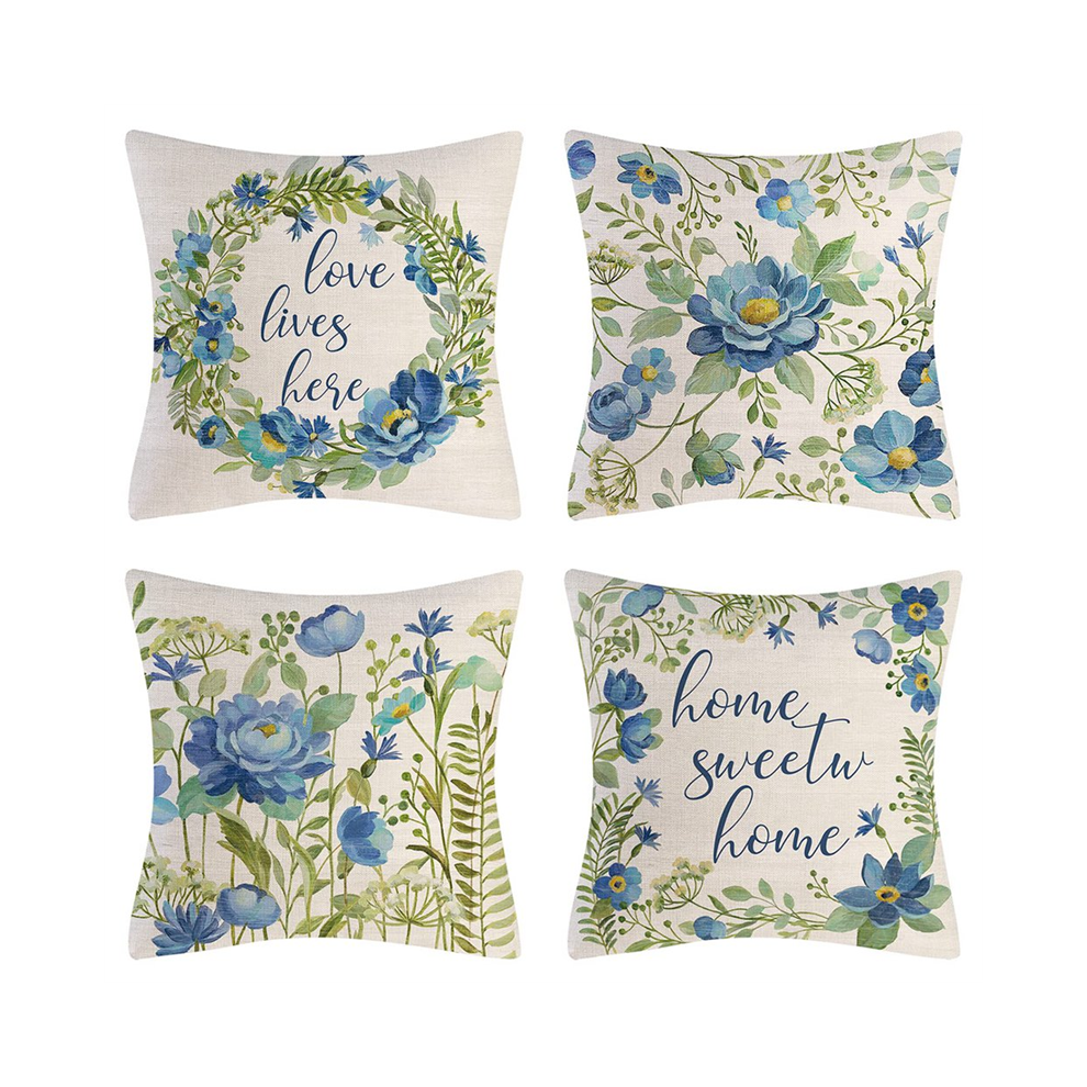 Spring Pillow Covers 18X18 Set Of 4 Farmhouse Throw Decorations Flower Home Decor For Couch Sofa Exogio