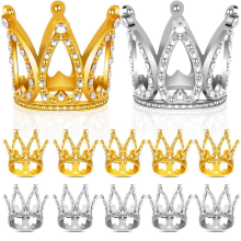 12 PCS Mini Crown Cake Topper,Gold & Silver Rhinestone Topper Decorations for Baby Shower Birthday Party