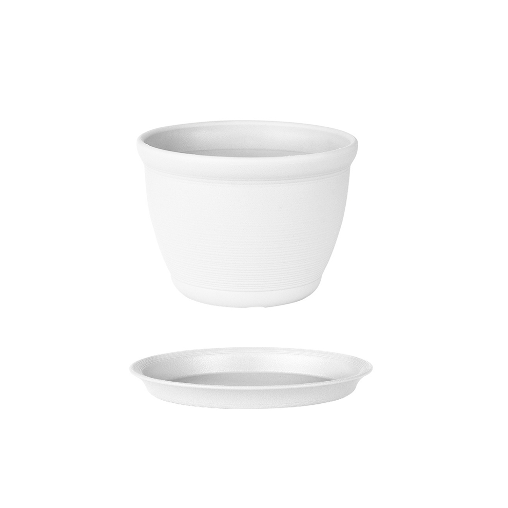 Verdickter Blumentopf Aus Harz Mit Tablett, Rund, Kunststoff, Gartenbedarf, Sukkulenten, Pflanzgefäß, Weiß-image