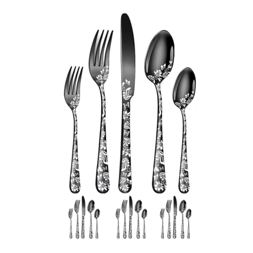 20-Piece Set, Stainless Steel Silverware Cutlery Set for 4, Pattern Design, Includes Dinner Knives