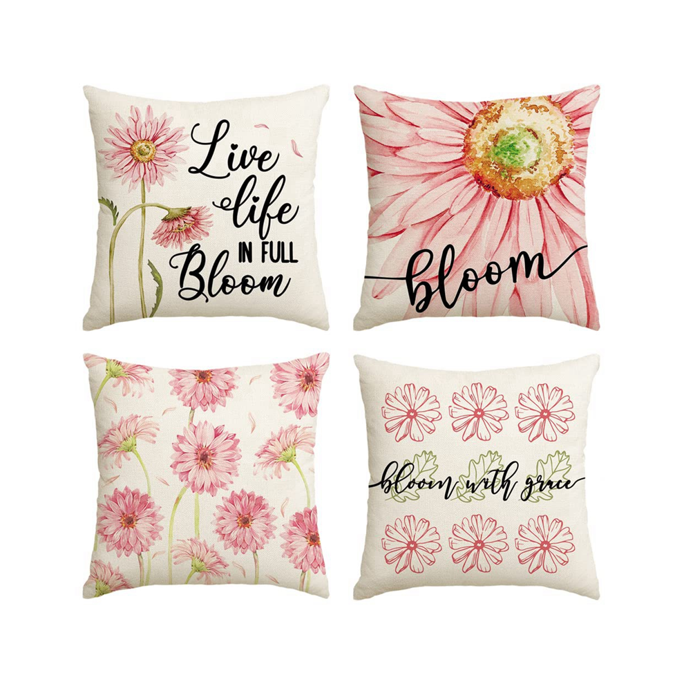FrüHlingskissenbezüGe 18X18 4Er-Set, Dekorationen Blumen Bauernhaus ÜBerwurfbezüGe, Home Couch Dekor A-image