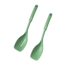 Cuillère de cuisine en silicone, antiadhésive, fendue et solide, avec graduation profonde, ustensiles de cuisine verts