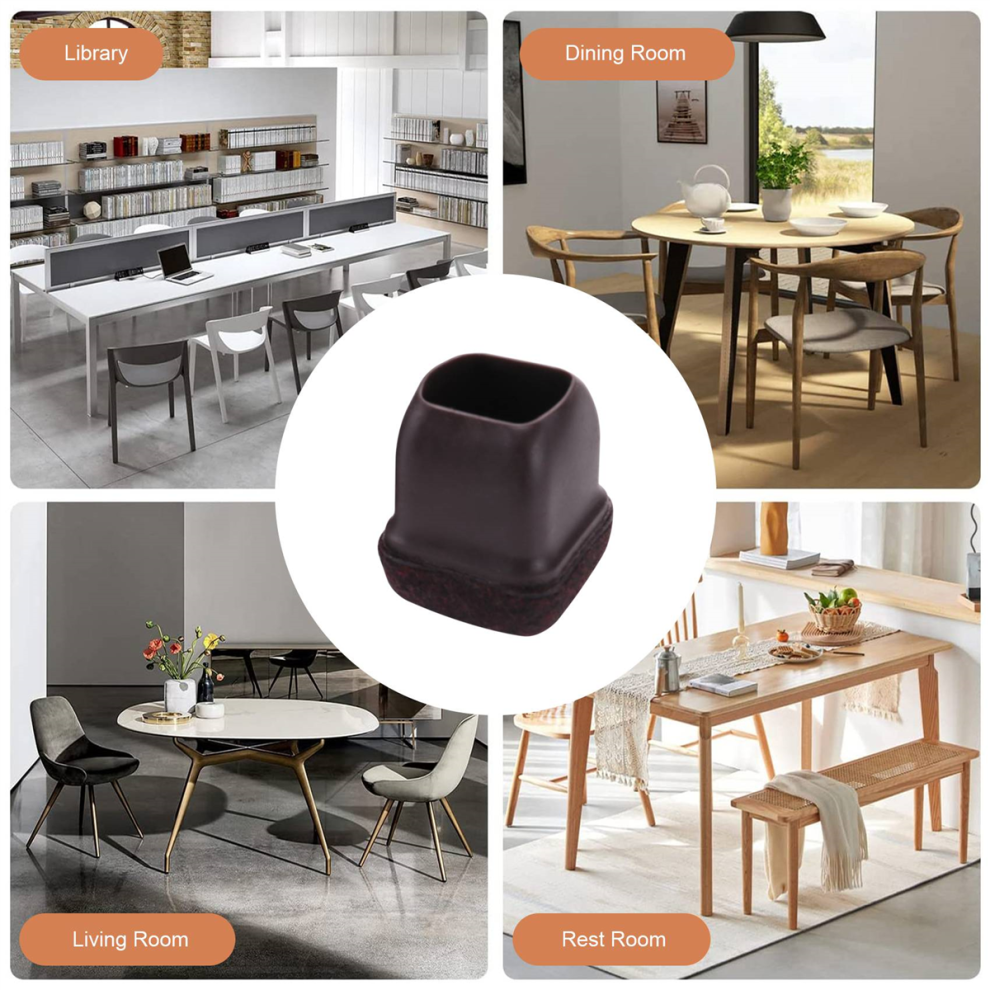 16 Pcs Brown Silicone Chair Leg Floor Protectors, Square Caps With Wrapped Felt, Fit: 0.55 Inch-0.75 Inch 4852799933184