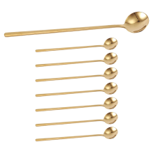 8 cucharas de café de 6,7 pulgadas, cucharas de té para revolver con mango largo, cucharillas doradas, cucharillas de hielo