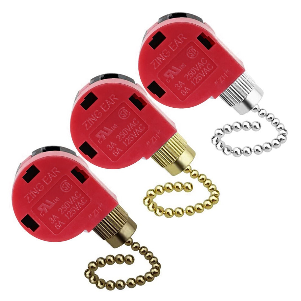 3Pc Ceiling Fan Switch 3 Speed 4 Wire Ze-268S6 Pull Chain Replacement Control As Shown Light 4852799929996