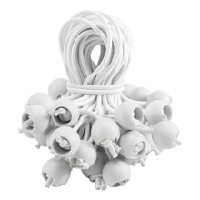 50 cuerdas elásticas con bolas para carpas, pancartas, astas de bandera y lonas (blancas)
