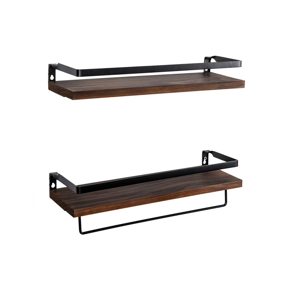 2Er-Pack Wandregal-Set Aus Metall Und Holz, Rustikal, Schwebende Aufbewahrung, FüR KüChe Und Badezimmer, Handtuchhalter, Mehrzweck-image